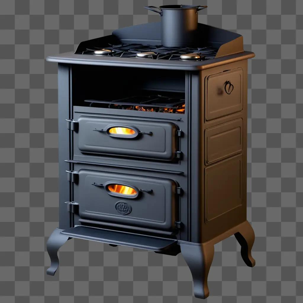 black stove with a black pot on it