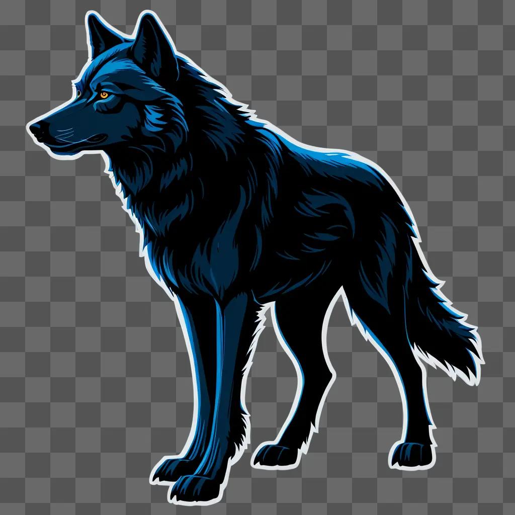 黒いオオカミのクリップアートが青い背景に立っています