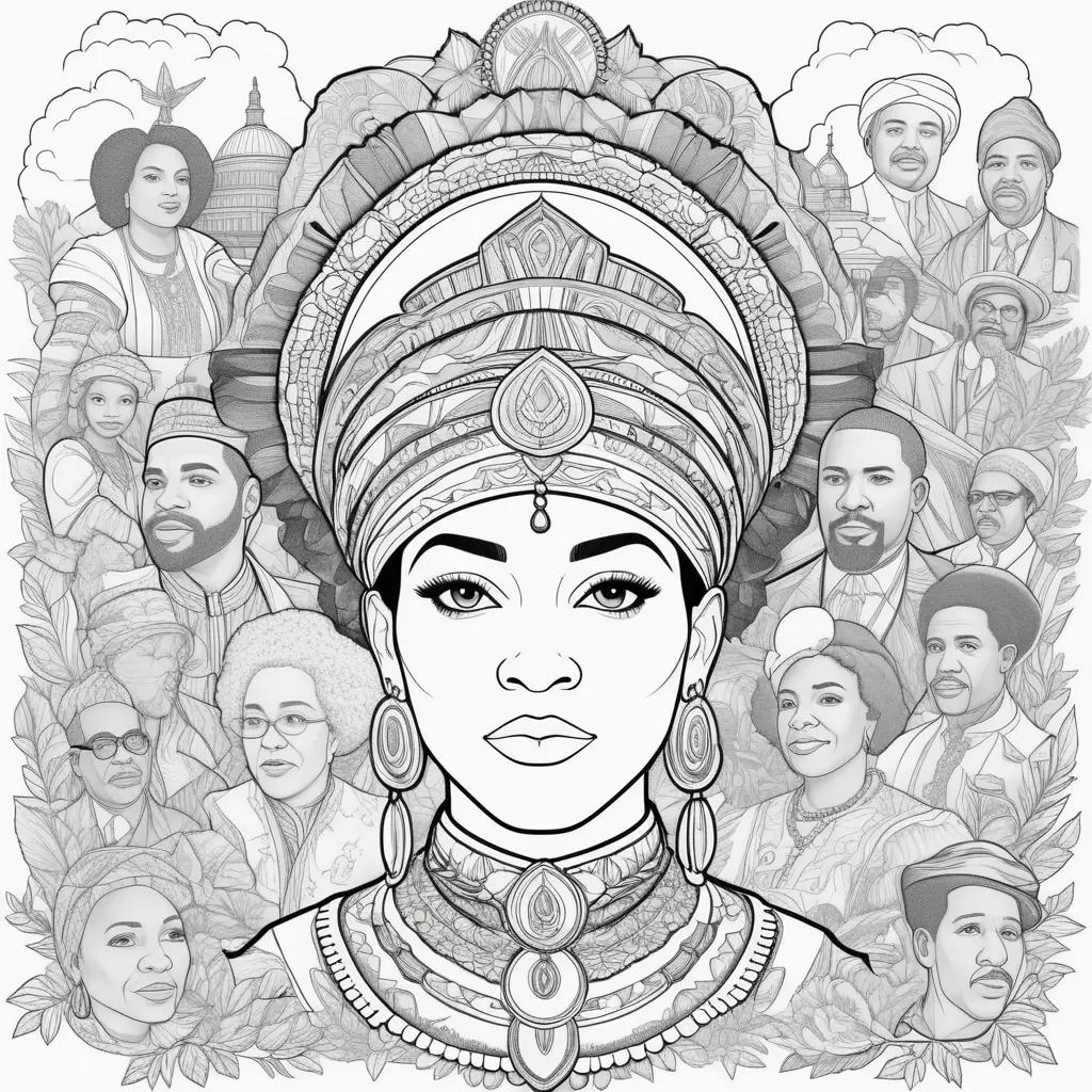 black woman with an African headdress on a coloring page