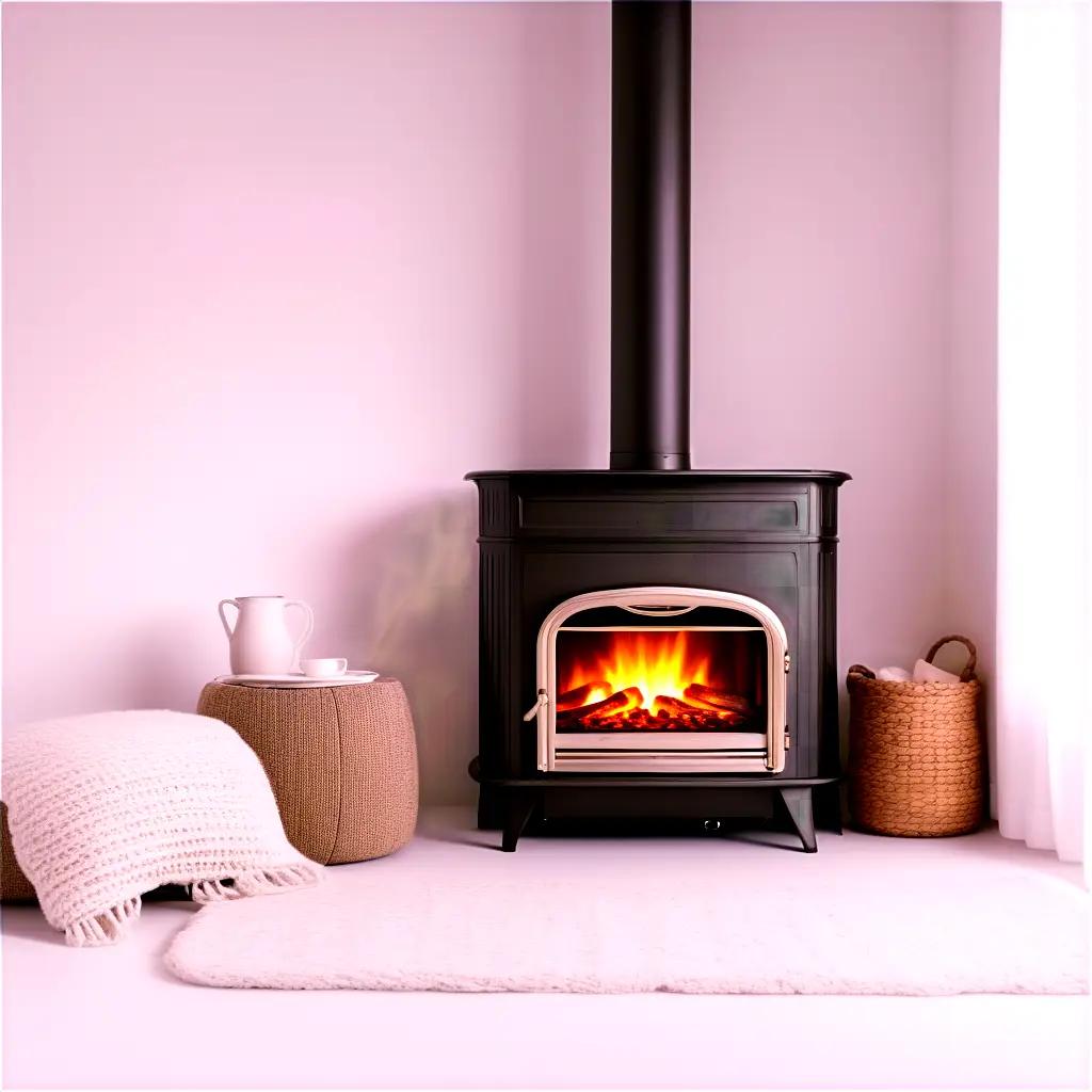 black wood burning stove heats a room