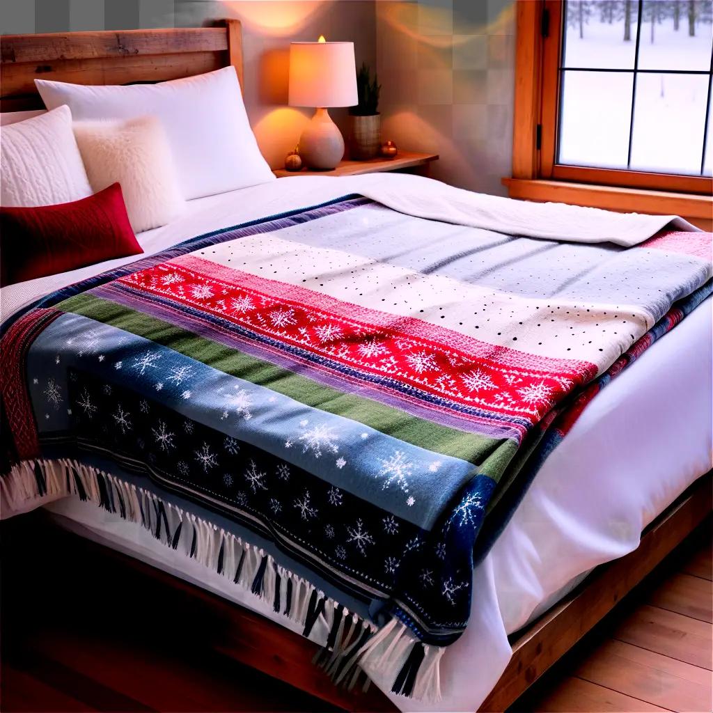 雪の結晶と星のベッドの上の毛布