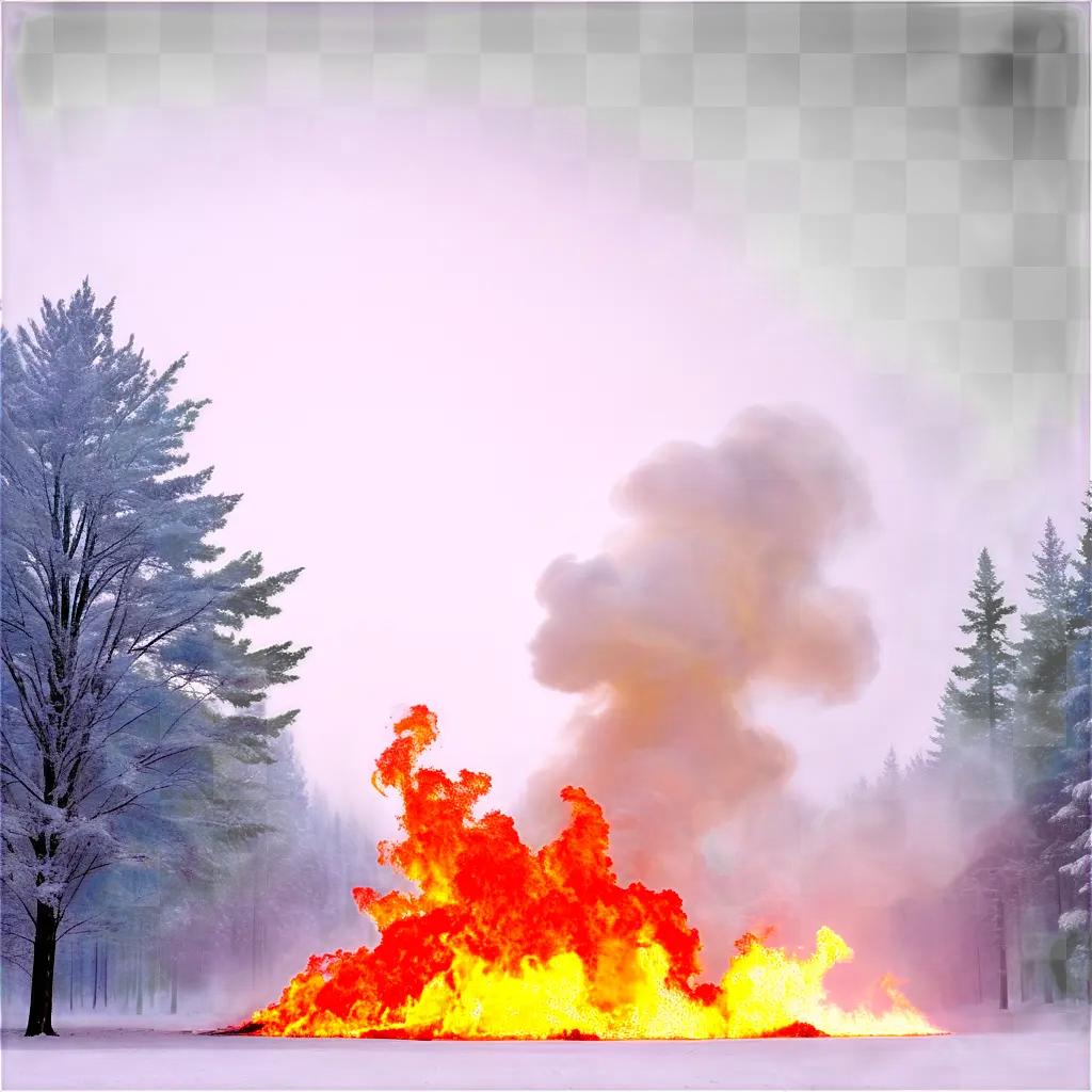 blaze of fire in the snow