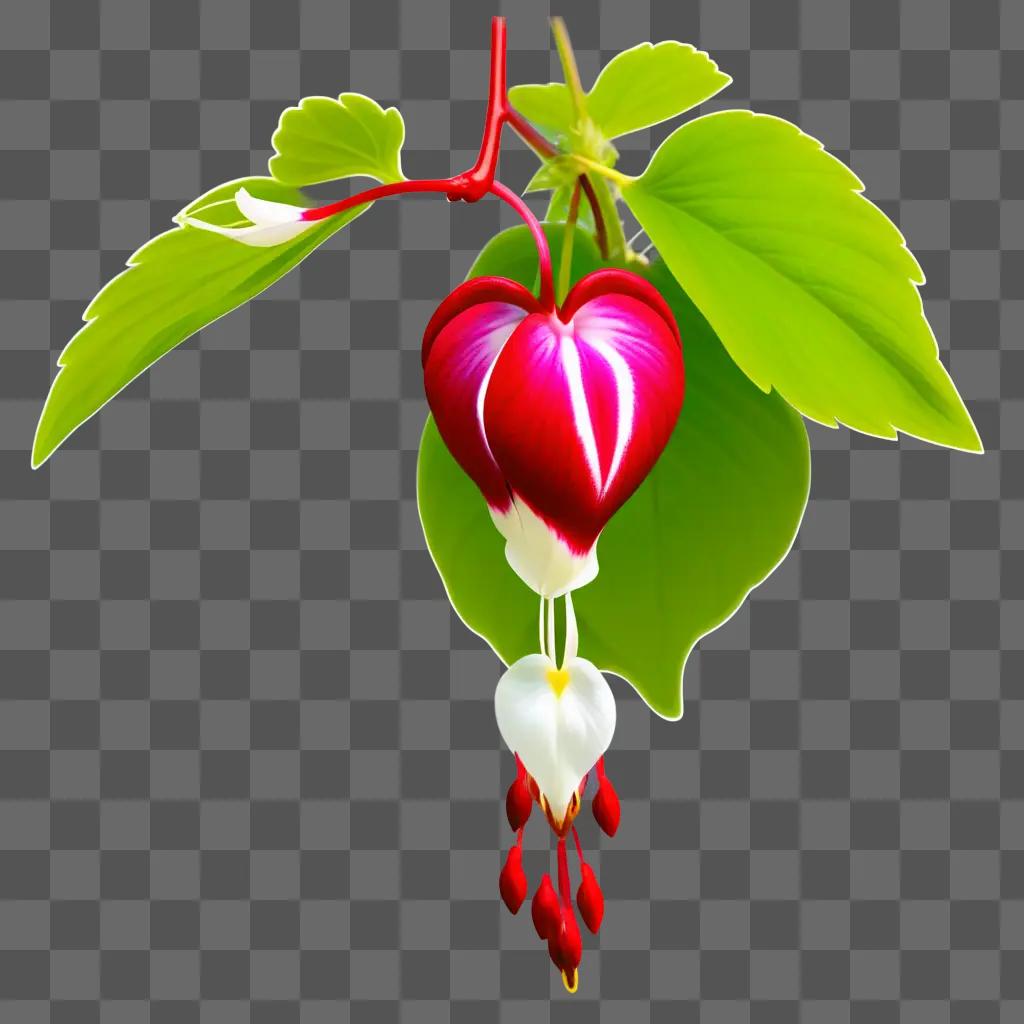 bleeding heart is hanging from a green branch