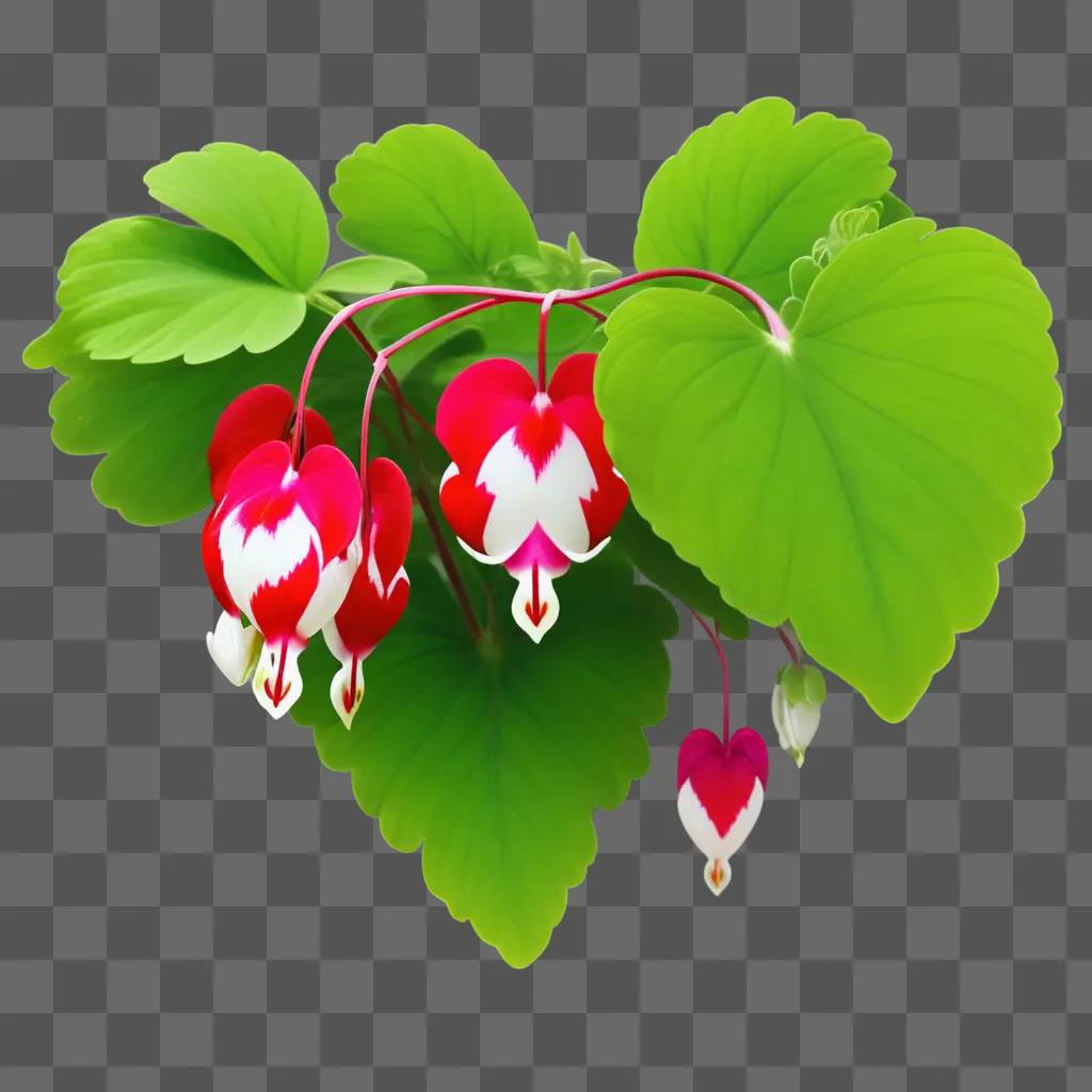 bleeding heart with white and red petals on a green leaf