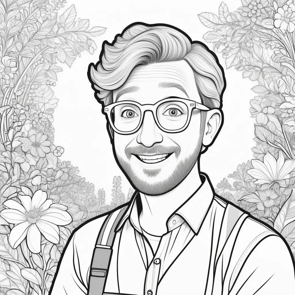 blippi coloring page featuring a man in a floral background