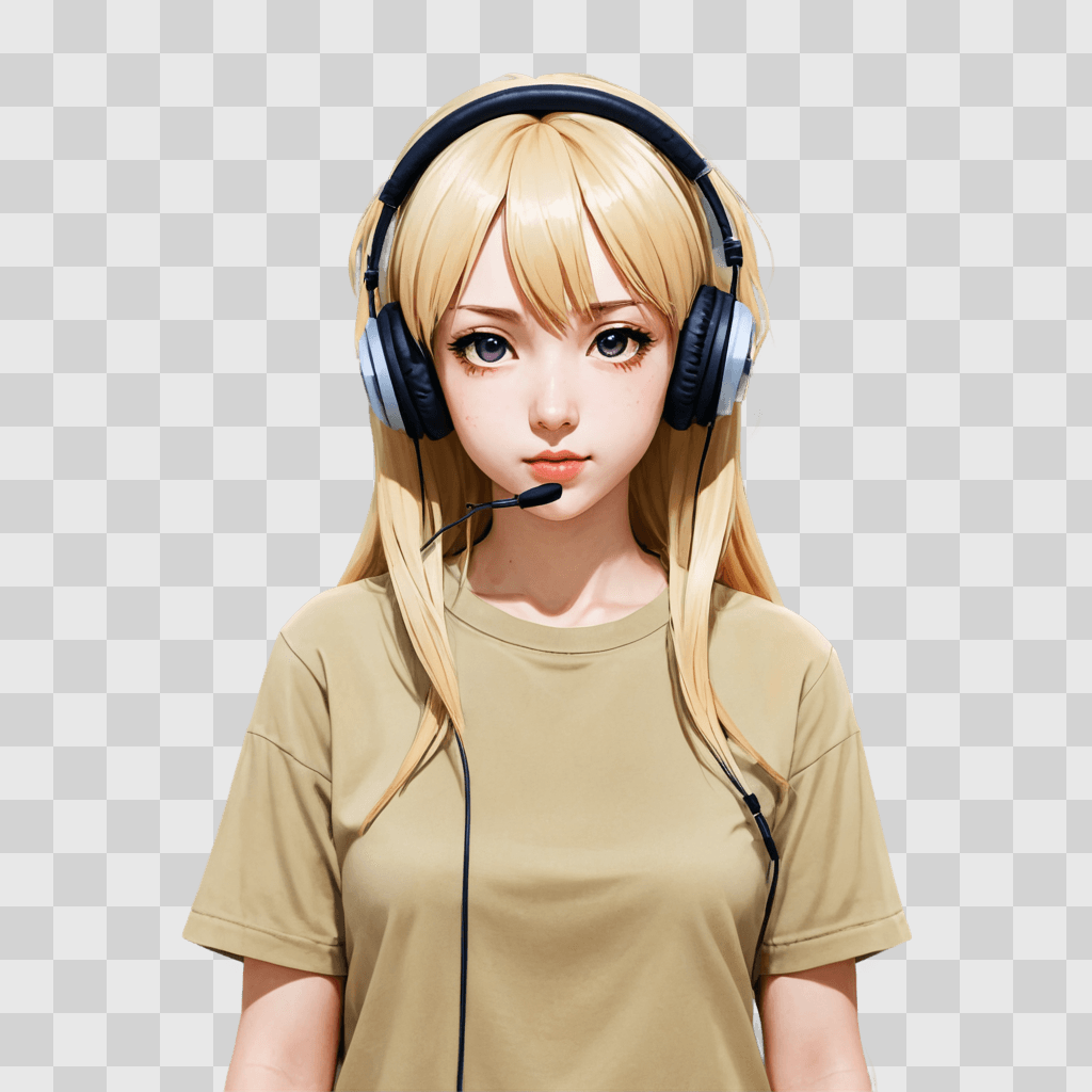 blonde anime girl An anime girl wears headphones and a t-shirt