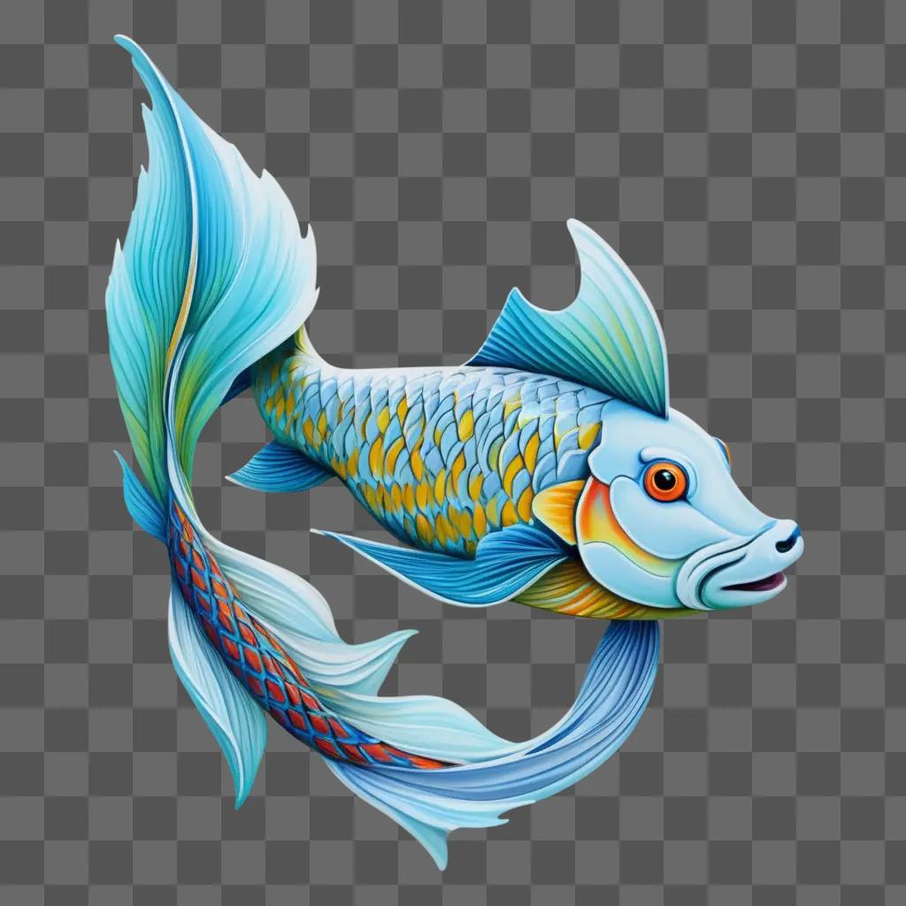 blue, orange, and yellow fish drawing