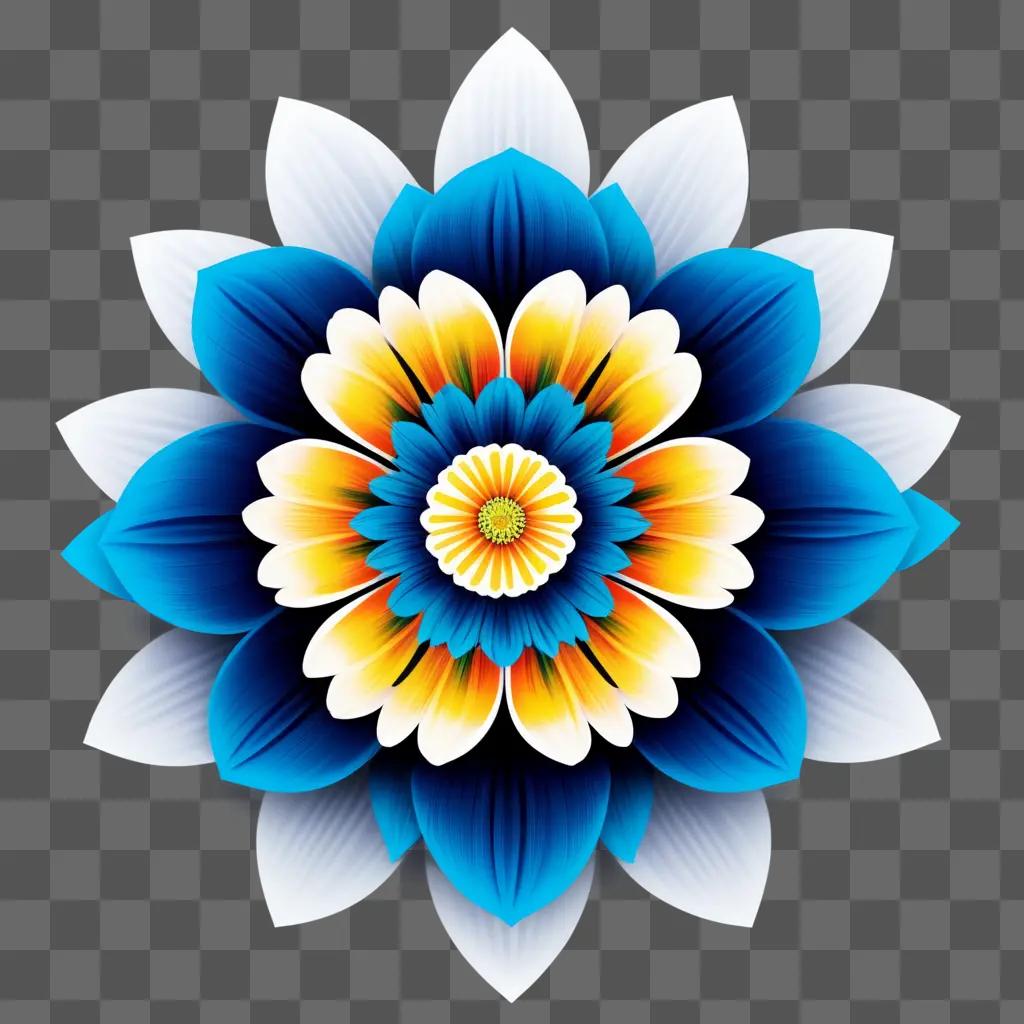 blue, white, and yellow flower with white petals