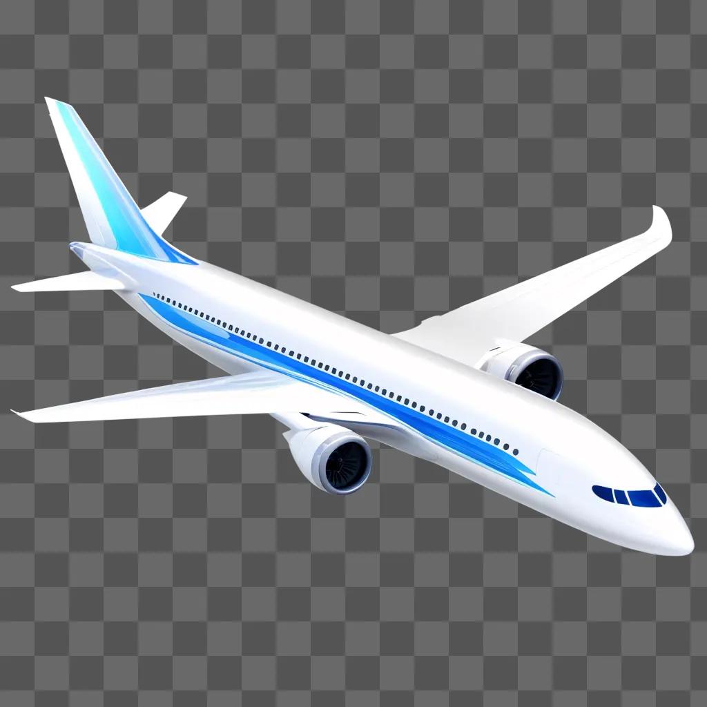 blue airplane is flying in the air