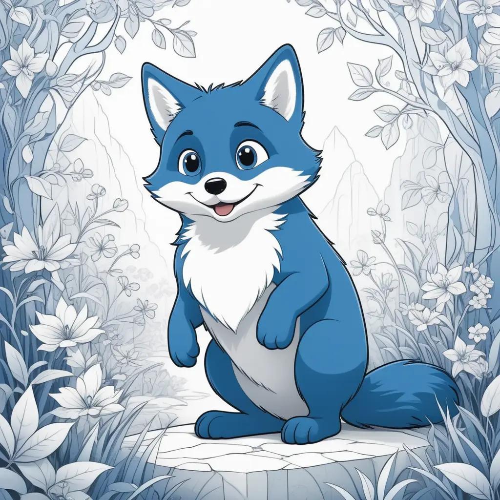 blue and white cartoon fox on a blue background