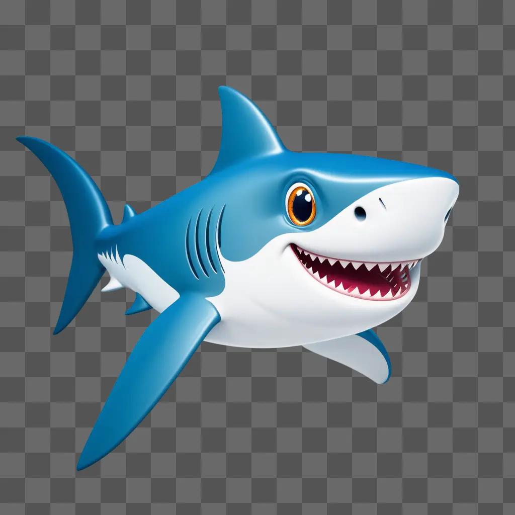 blue and white shark with a smiling mouth