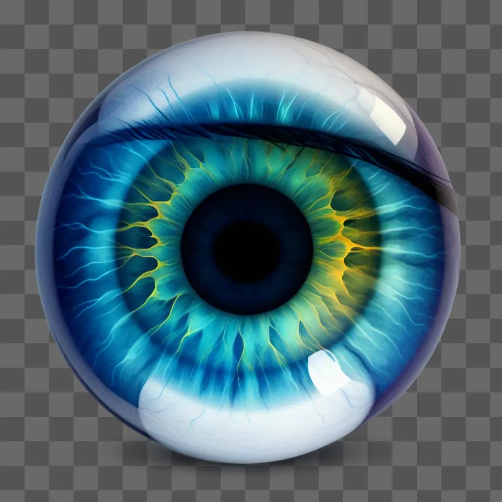 blue and yellow eyeball in a sphere