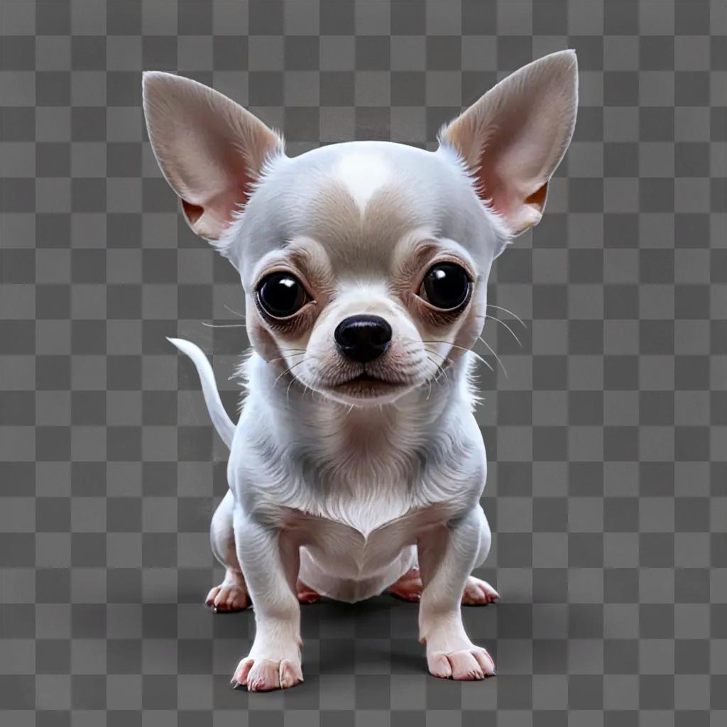 blue apple head chihuahua A Chihuahua with big black eyes sits in front of a gray background