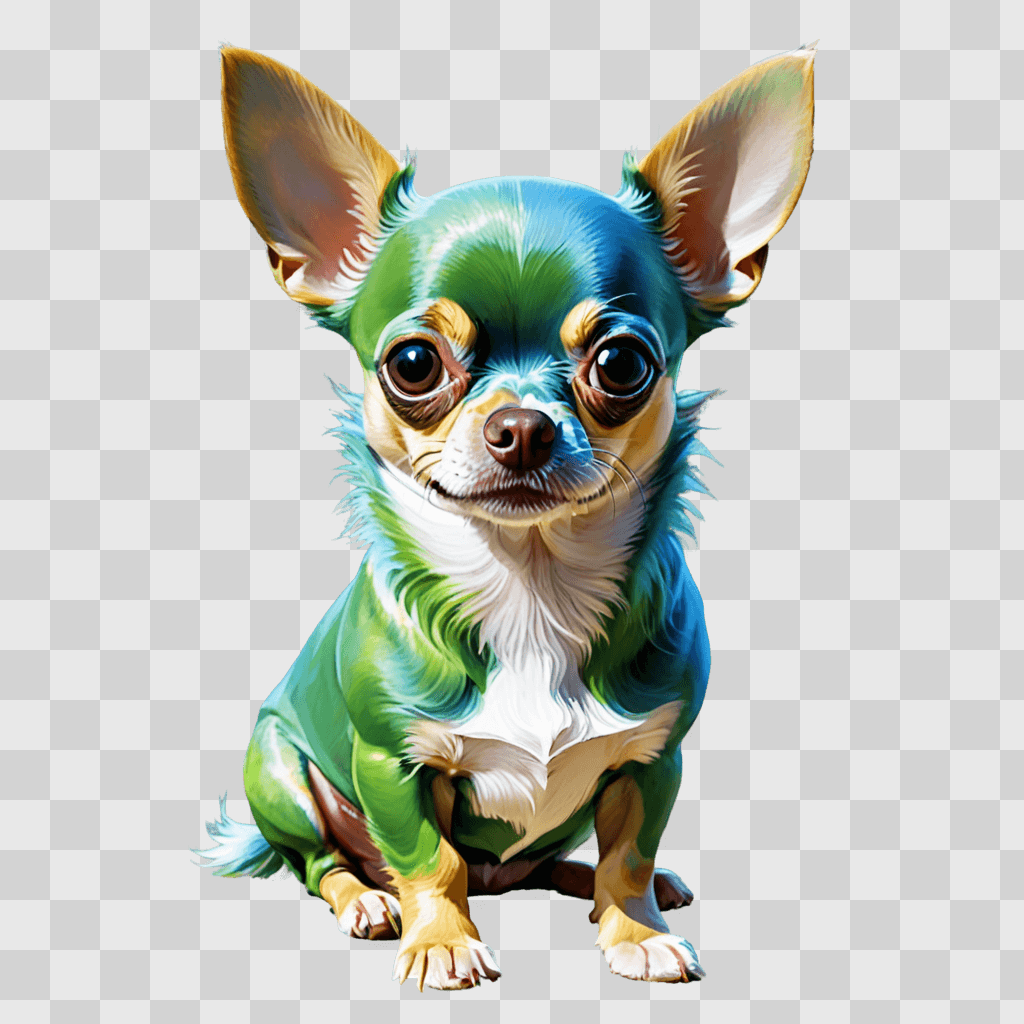 blue apple head chihuahua A green dog with a white face sits on a green background