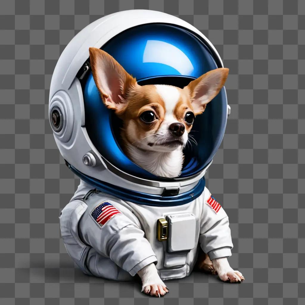 blue apple head chihuahua Small chihuahua in astronaut suit sits on gray surface