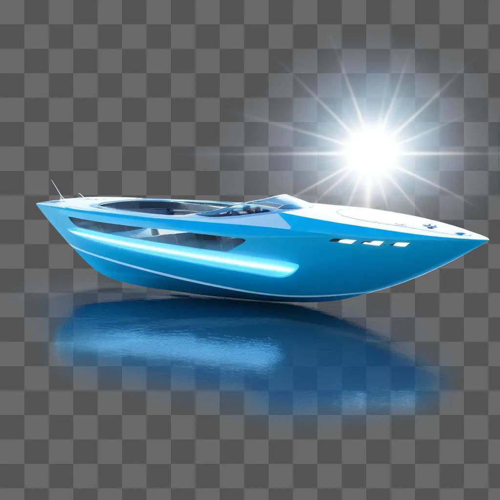 太陽が照りつける青い海に浮かぶ青いボート