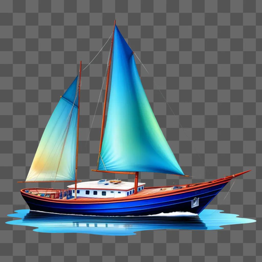 水色の背景に青い帆と赤いアクセントの青いボート