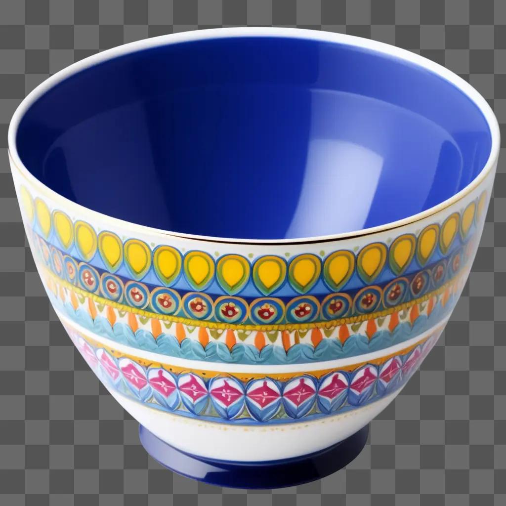 blue bowl with colorful designs