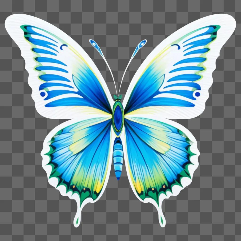 blue butterfly with yellow wings on a light blue background