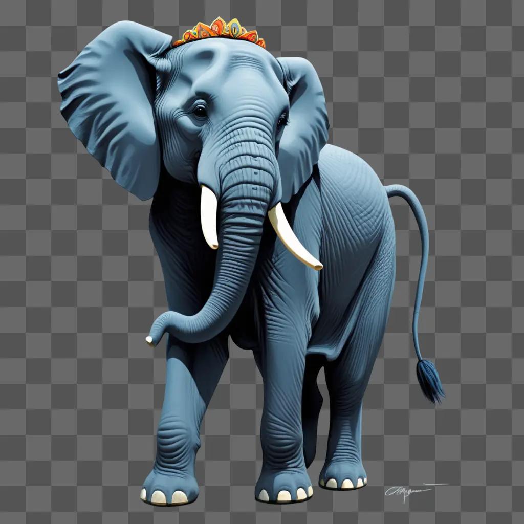 blue cartoon elephant wearing a crown and holding a trunk