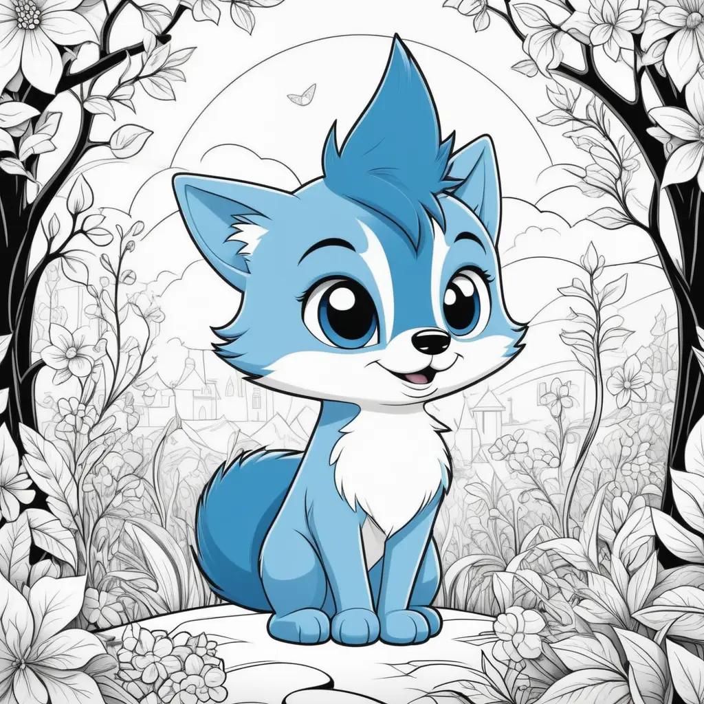 blue cat in a forest with flowers and trees