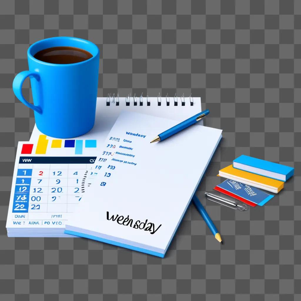 blue cup with a Monday to Wednesday clipart