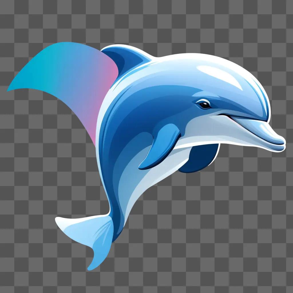 blue dolphin with a pink tail, standing on a blue background