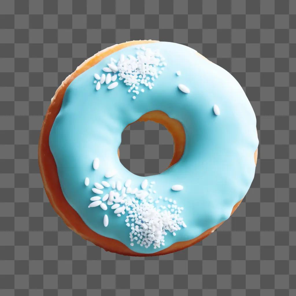 blue donut with white sprinkles is silhouetted against a light blue background