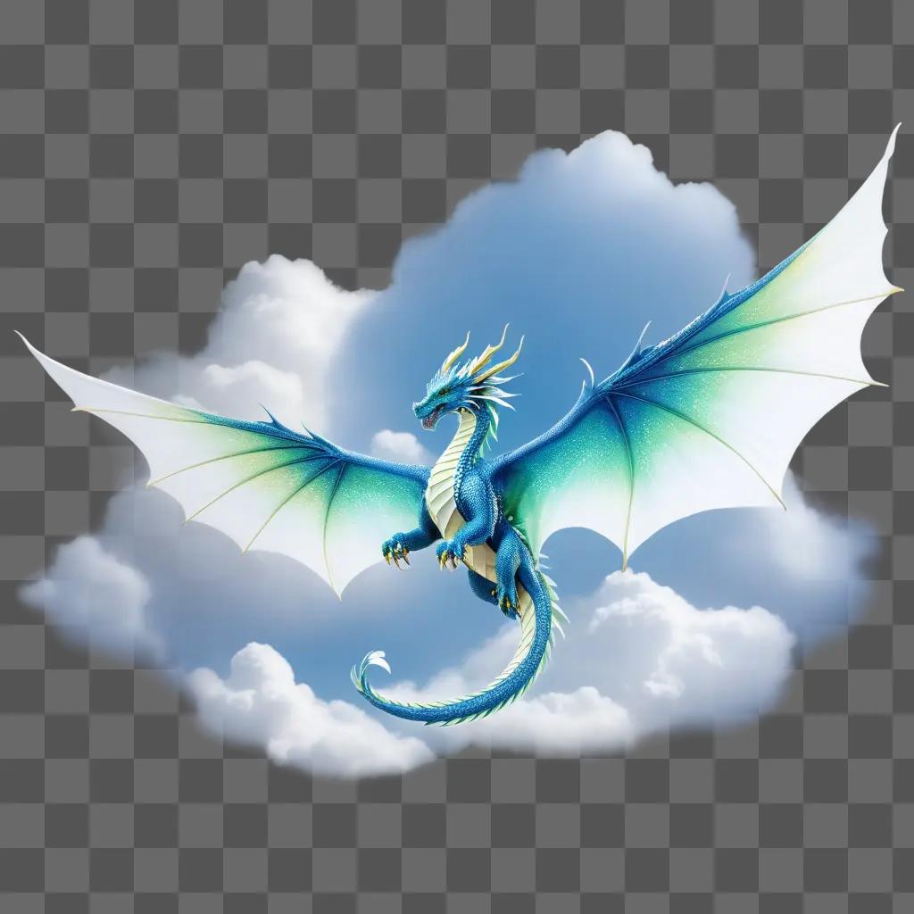 blue dragon wing flying above a cloudy sky