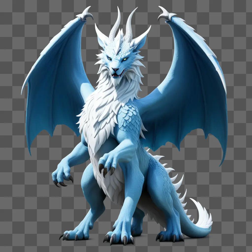 白い顔、翼、尻尾を持つ青いドラゴン