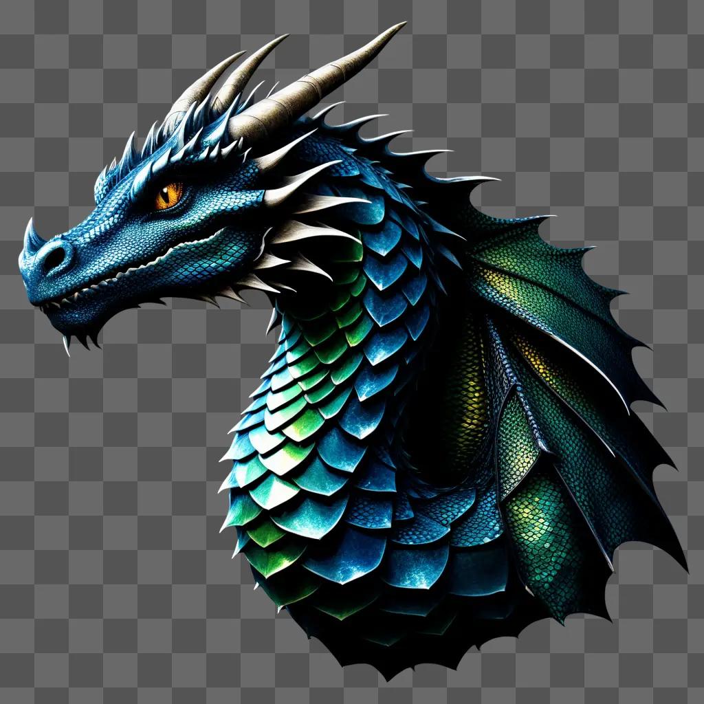 blue dragon with green scales on its head