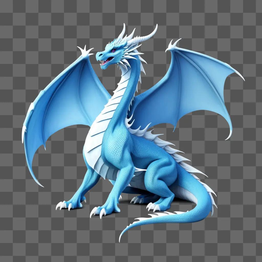 blue dragon with white wings and tail