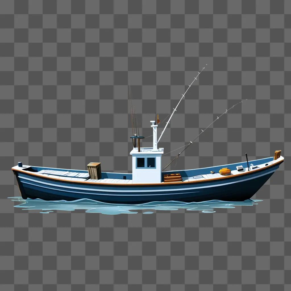 釣り竿付き青い漁船