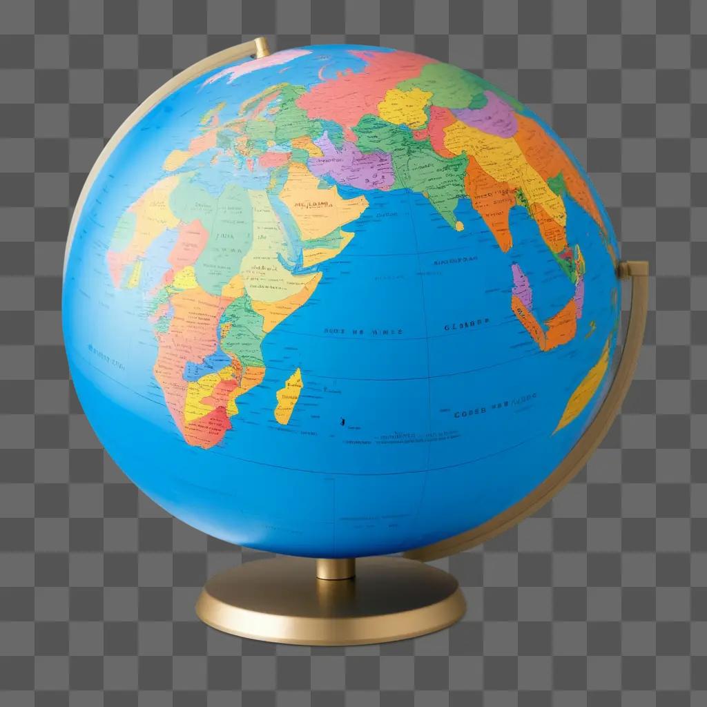 blue globe sits on a gold stand