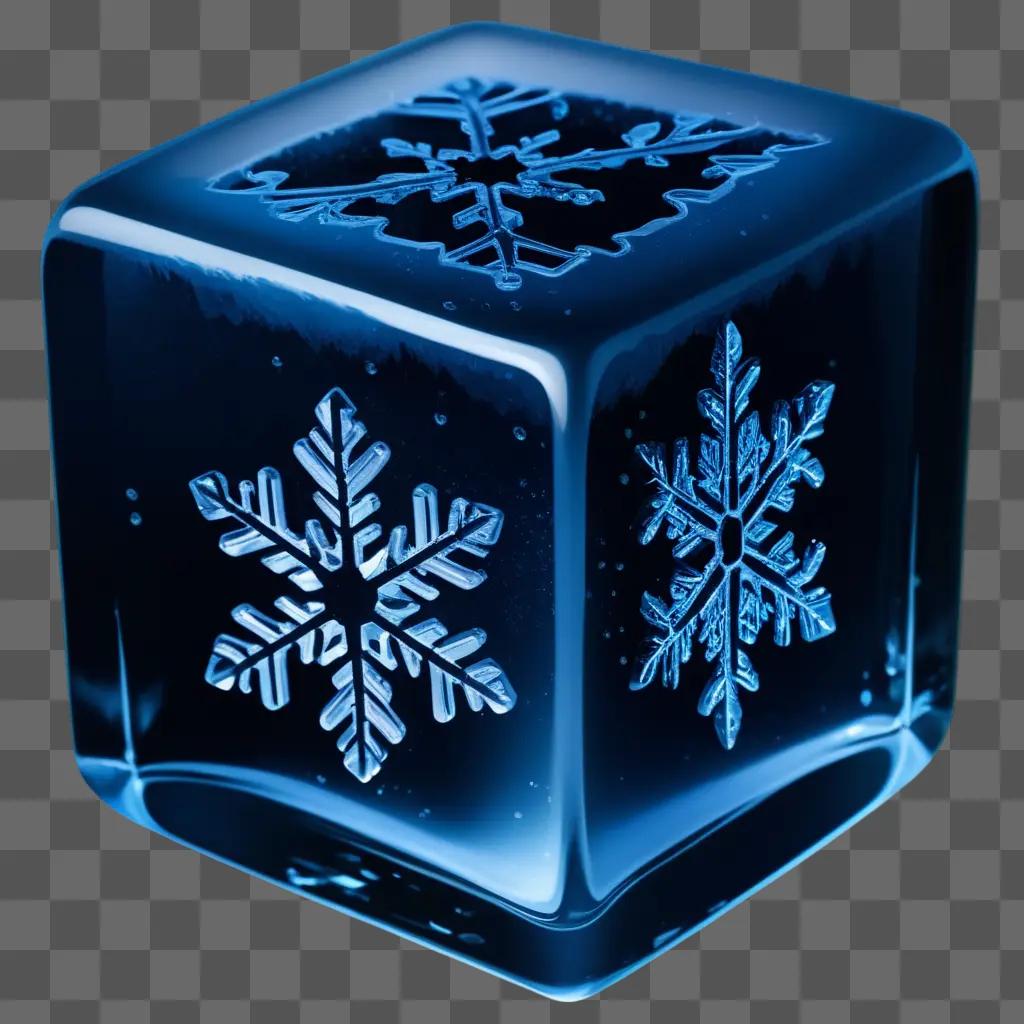 blue ice cube with a snowflake design