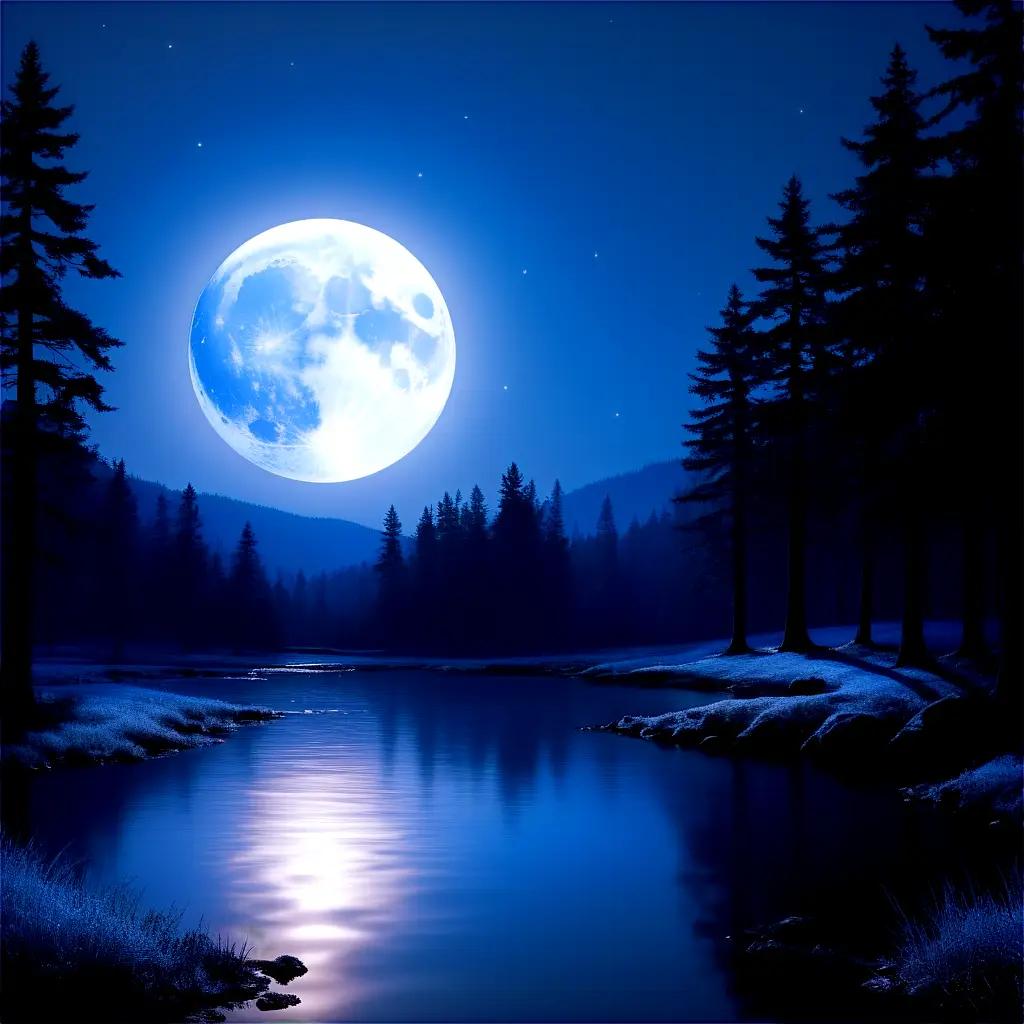 blue moon over a lake