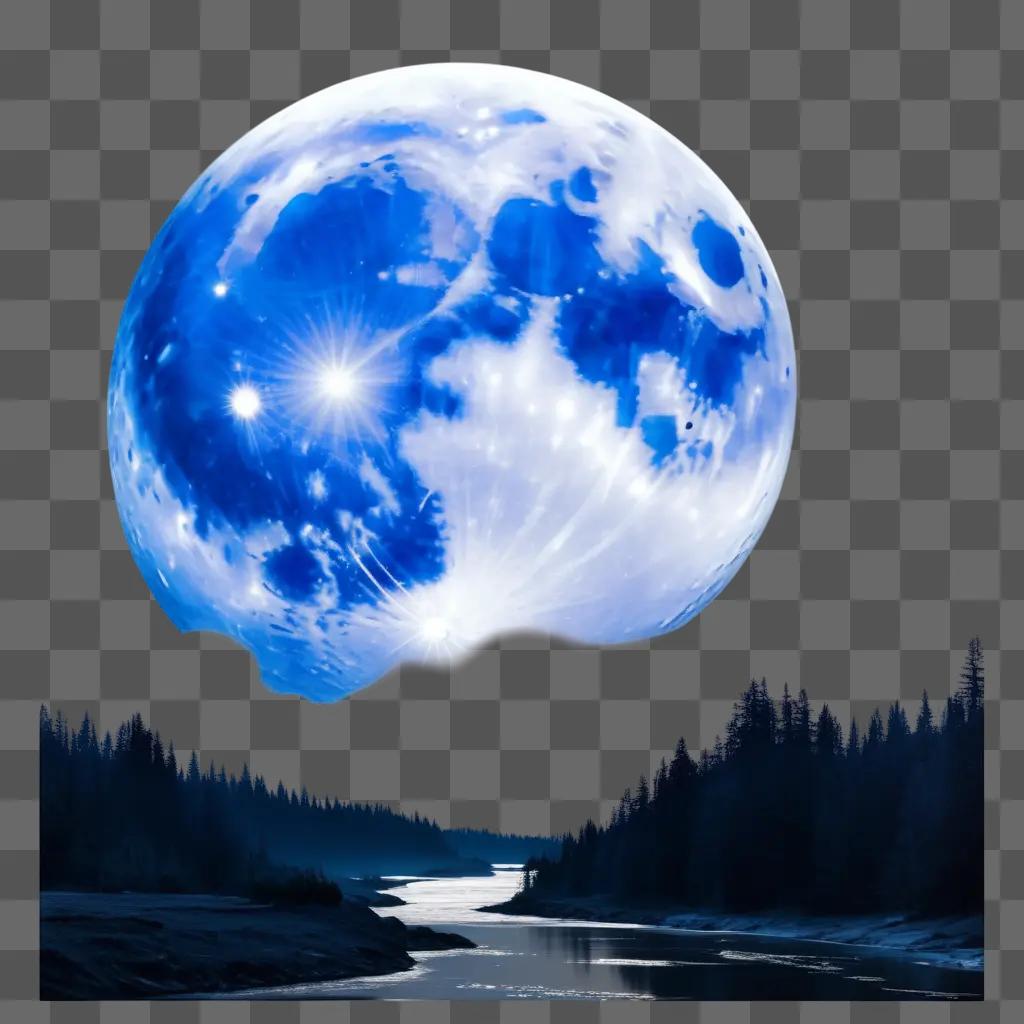 blue moon rises above a serene landscape