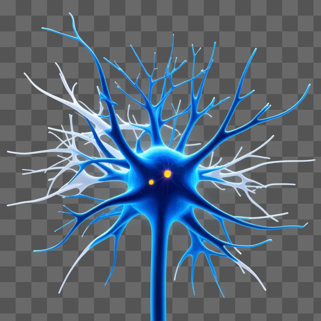 blue neuron has a bright yellow center