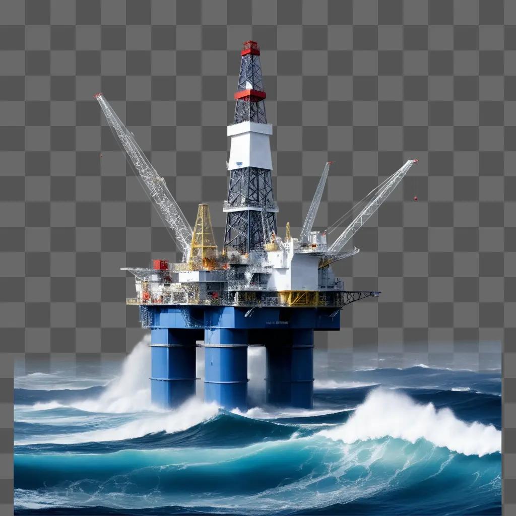 青い石油掘削装置が海に浮かぶ