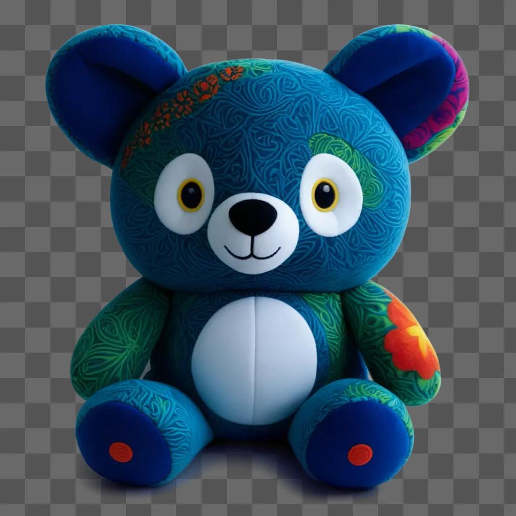 blue plush bear with a flower on its stomach