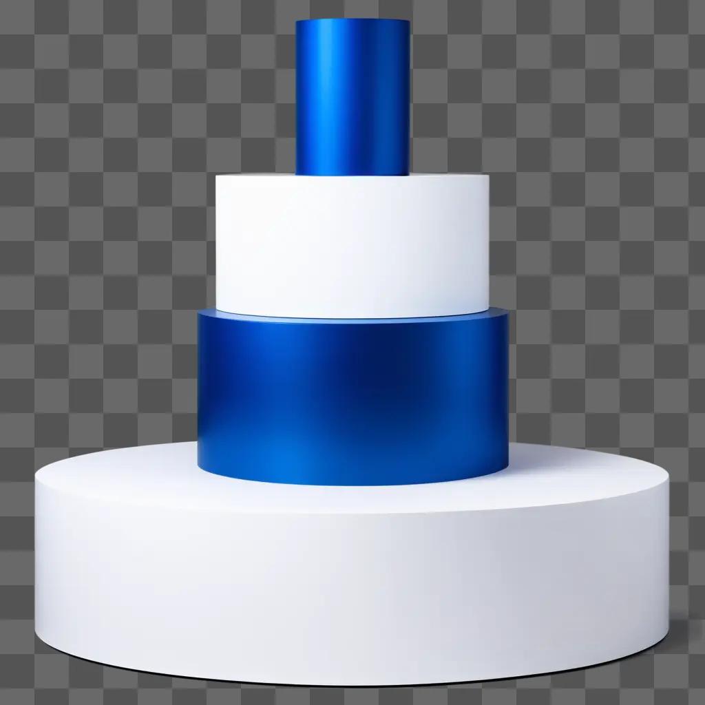 blue podium sits against a white background