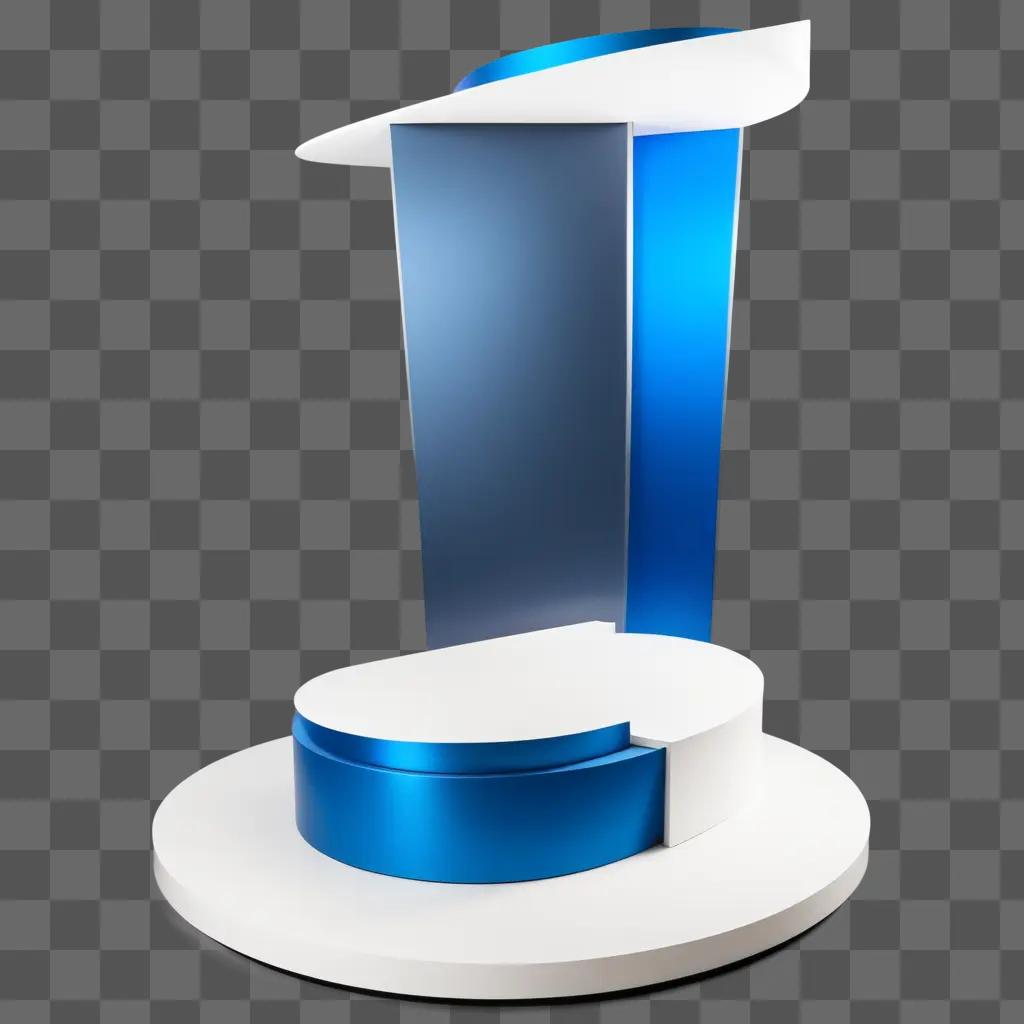 blue podium with a blue circle sits in the center