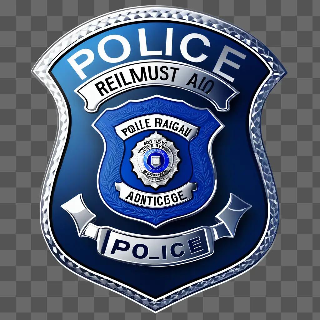 blue police badge is displayed on a white background