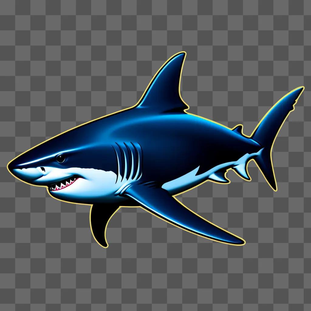 blue shark is drawn with colour on a dark background