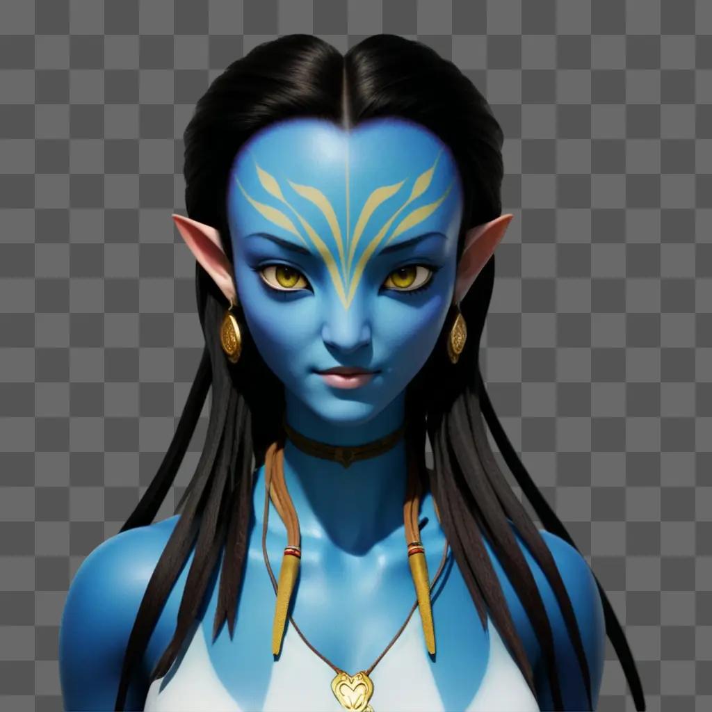 blue-skinned female with gold accessories