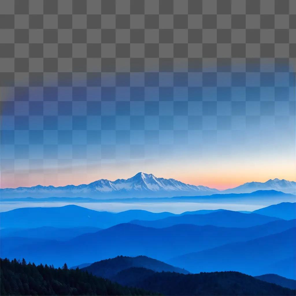 blue sky with mountains and trees in the distance