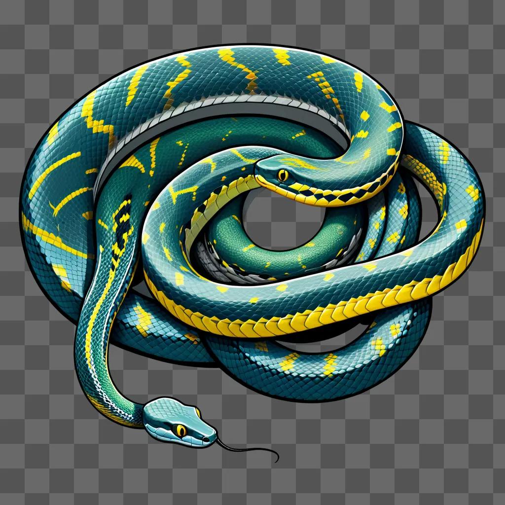 blue snake drawing on a green background