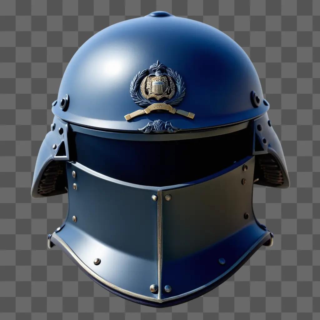 blue soldier helmet with a crest on top