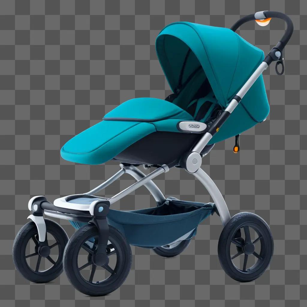 blue stroller with a black canopy on a blue background