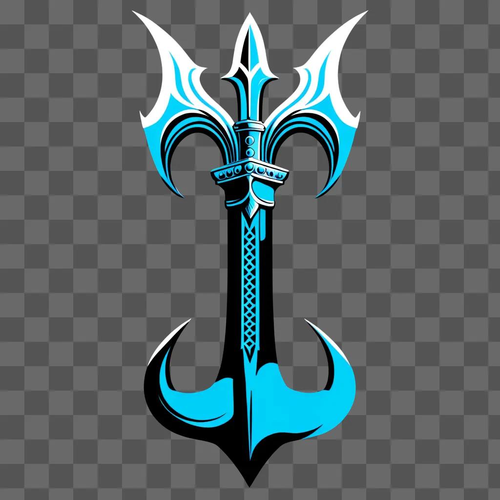 blue trident is displayed on a blue background